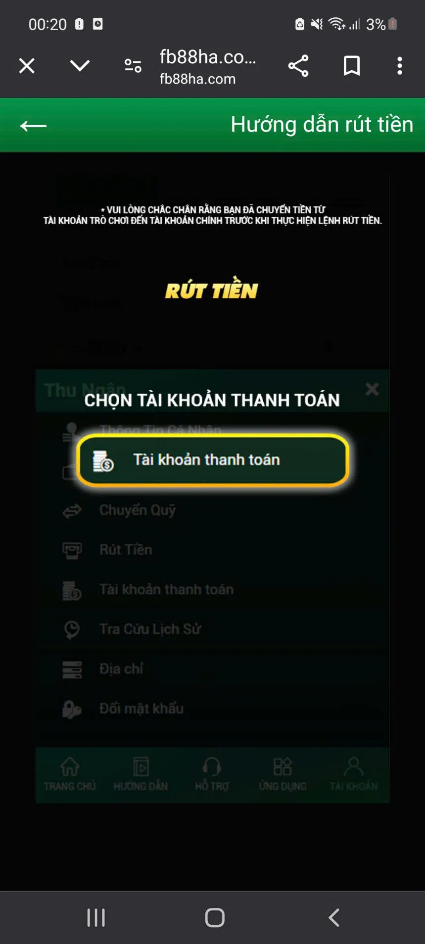 Những thao tác anh em cần thực hiện để rút tiền FB88